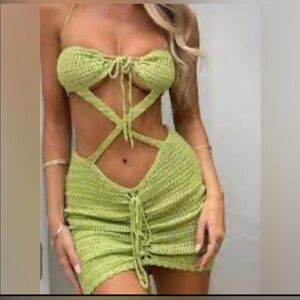 Outcast Lyla Dress Size S Green Crochet Two-Piece Set